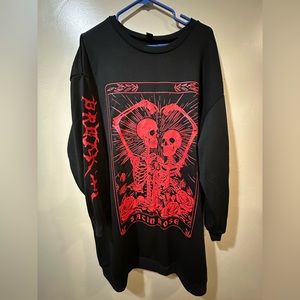 Red and Black Skeleton Sweatshirt Dress // Long Line Sweatshirt